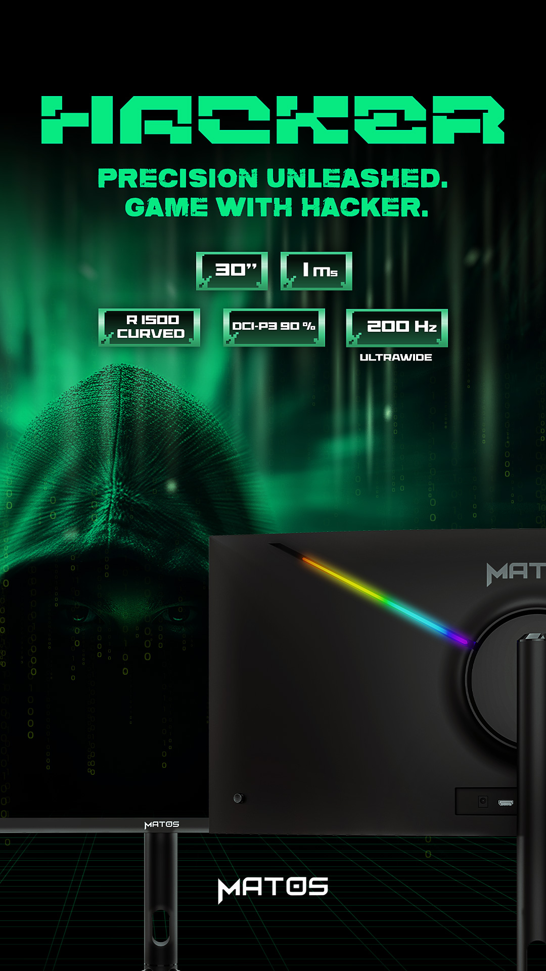 MONITEUR MATOS MSG30 HACKER ULTRA WIDE 200HZ CURVED 30 POUCE FHD